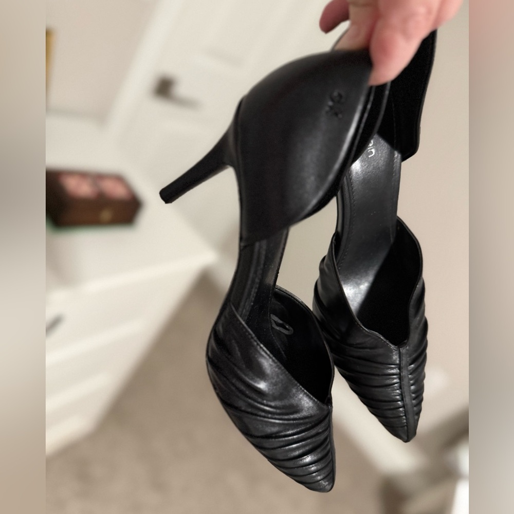 Calvin Klein Black Ruched Pointed D'Orsay Heels